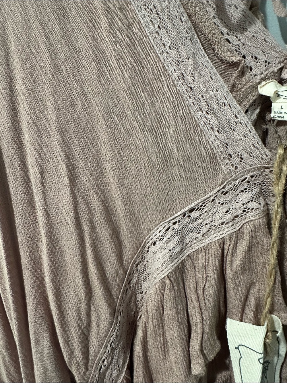 easel Blush Mauve Ruffle Tie-Back Boho Blouse - Picture 5 of 6